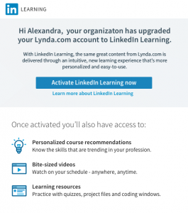 screen shot of activation email showing button to Activate LinkedIn Learning now